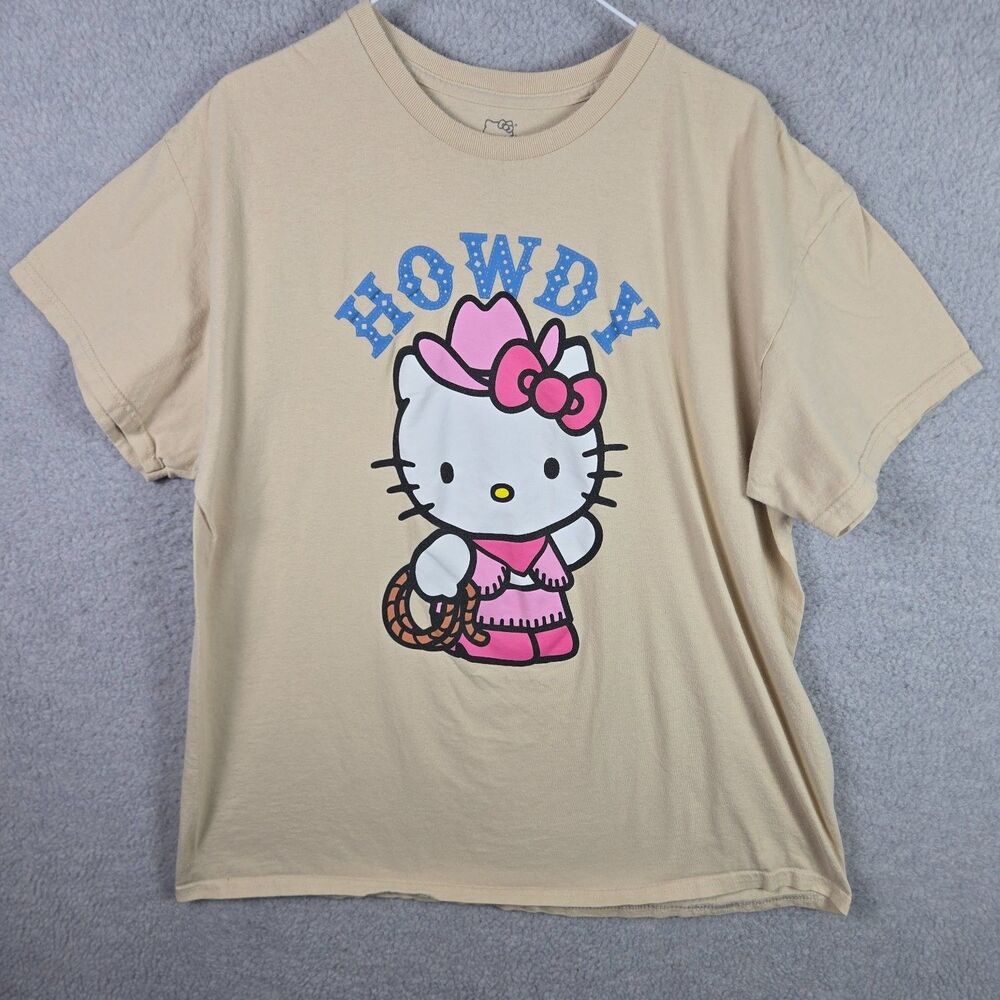 Hybrid Howdy Western T-Shirt Hello Kitty Cowgirl Womens XL Beige Tagless